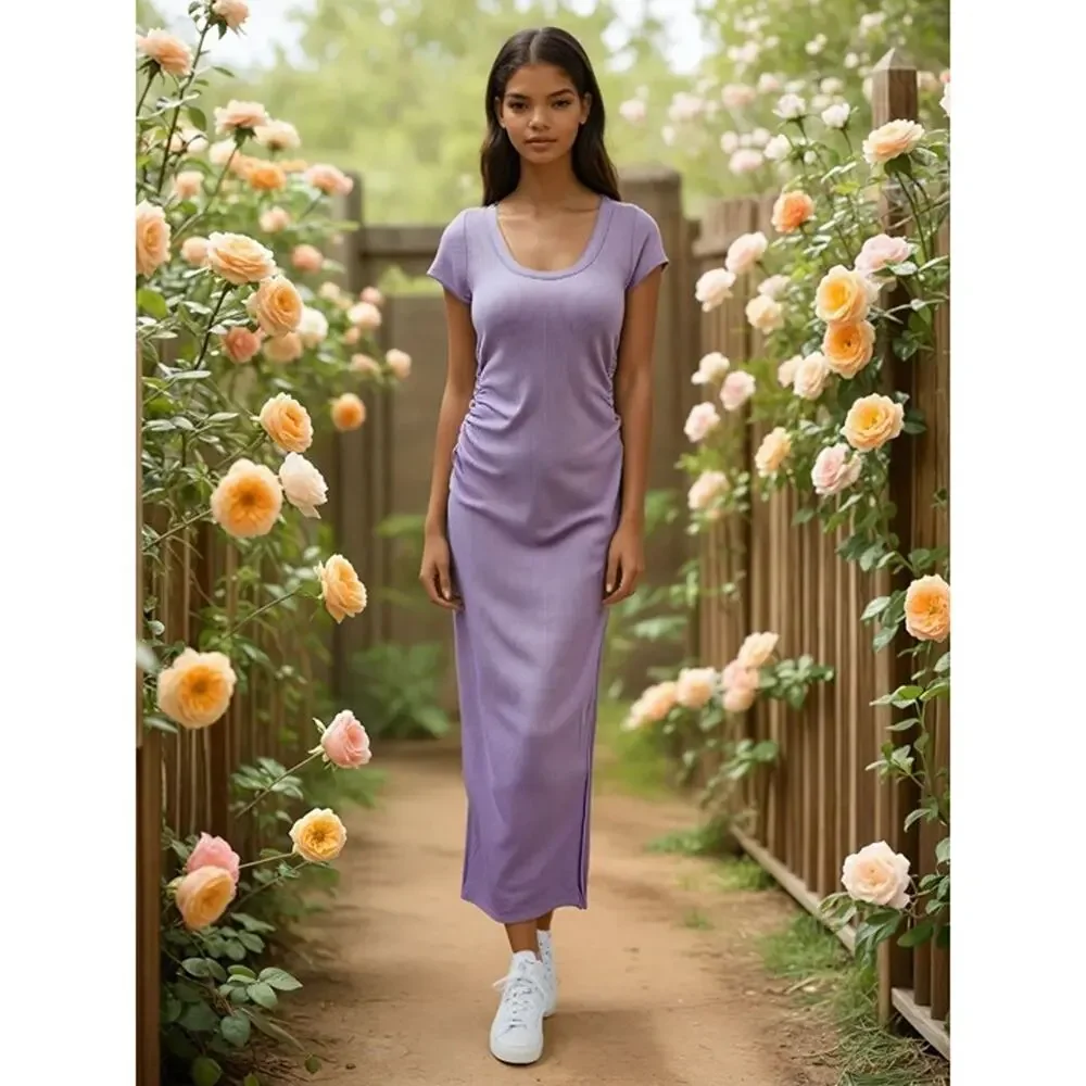 L*Space Lavender Ribbed Bodycon Midi Dress M, Soft‎ Knit, Feminine Fit, Casual